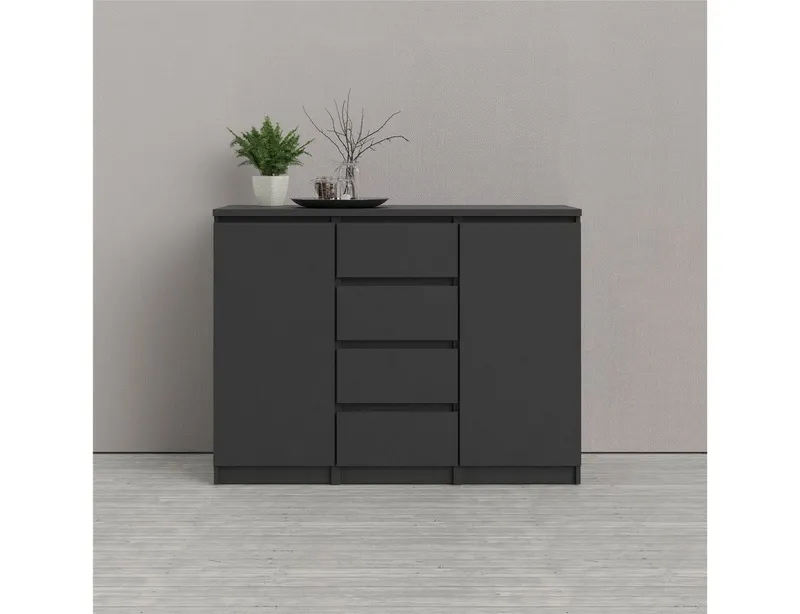 Home affaire Kommode Naia - 4 Schubladen & 2 Türen, grifflose Front, Made in Denmark (Breite: 121 cm, in mehreren Farben), Sideboard, skandinavisches & modernes Design mit viel Stauraum, Schwarz, – Produktbild 2 von 8