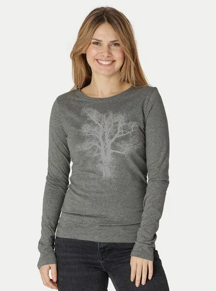 Peaces.bio - handbedruckte Biomode Peaces.bio - handbedruckte Biomode Bio-Damen-Langarmshirt Chestnut, Grau, – Produktbild 2 von 3