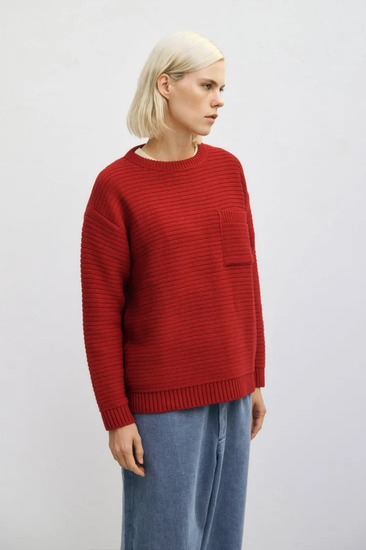 Rotholz Rotholz Damen vegan Strickpullover Gerippt Hellrot, Rot, – Produktbild 2 von 2
