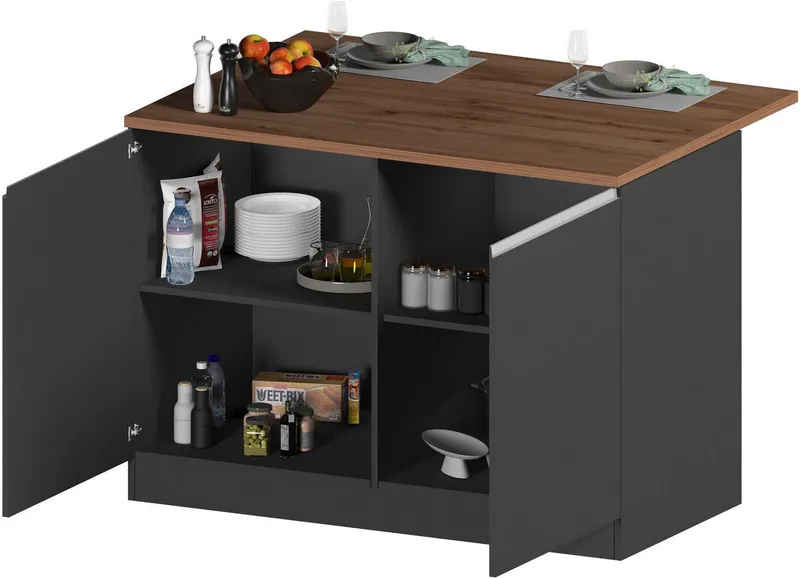 KOCHSTATION Kücheninsel KS-Sole, Breite 125 cm, mit 2 Türen, Grau, – Produktbild 4 von 8