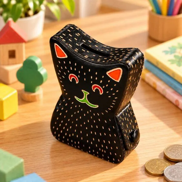 Janselo Katze Kinder-Spardose aus Shanti-Leder in Schwarz – Produktbild 3 von 4