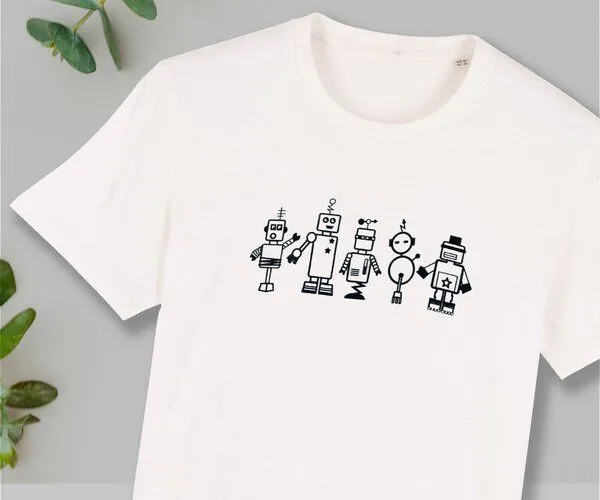 Spangeltangel Spangeltangel T-Shirt "Roboter", Herrenshirt, bedruckt, Handsiebdruck, Weiß, – Produktbild 1 von 2