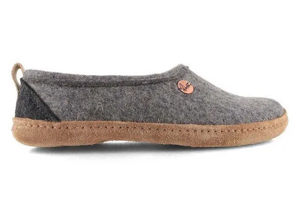 WoolFit WoolFit Homeoffice Hausschuhe 'Highland' aus 100% Wolle mit vegetabiler Ledersohle, Hellgrau, – Produktbild 2 von 3