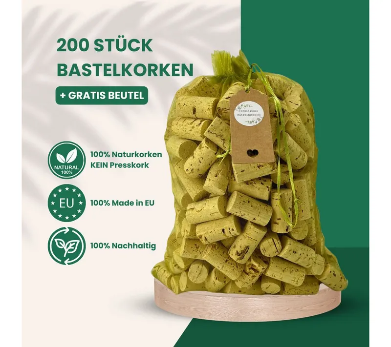 Iberia Kork Bastelnaturmaterial 200 Stück Bastelkorken aus Natur Kork, Beige, – Produktbild 3 von 5