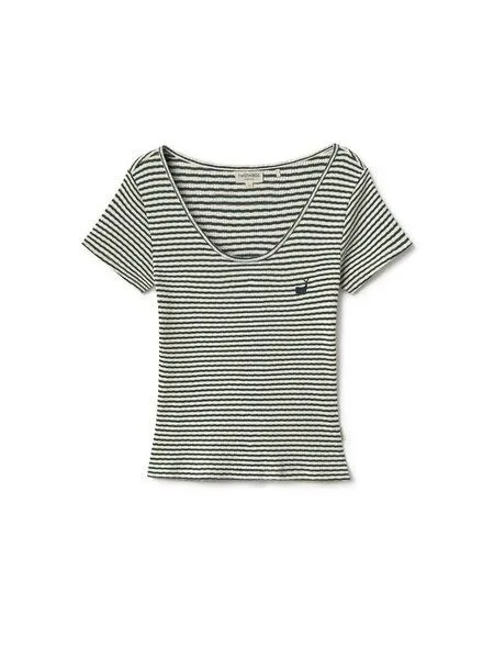 TWOTHIRDS TWOTHIRDS Geripptes Kurzarm-Oberteil Anda, Dark green, – Produktbild 1 von 3