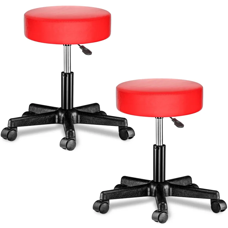 Casaria® Rollhocker Kunstleder 2er-Set Rot 360° drehbar, Rot, – Produktbild 1 von 2