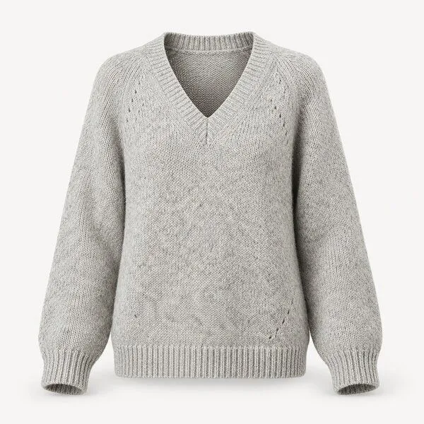 Opi and Max Opi and Max Opi & Max Damen V-Ausschnitt Strickpullover aus Alpaka- & Schurwolle, Grau melange, – Produktbild 2 von 3