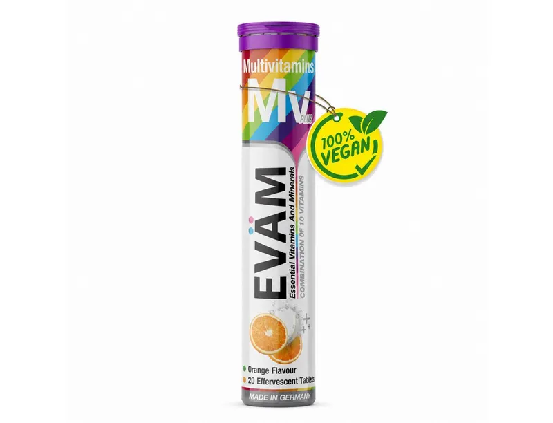 EVÄM Multivitamin Plus – 10 Vitamine in 1 Tablette, orange Brausetabletten, 1 er Rörchen à 20 St., 82 g – Produktbild 1 von 5