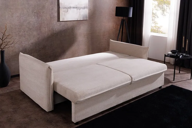 riess-ambiente Schlafsofa APARTMENT 215cm beige · XXL Cord, inkl. Kissen, inkl. Bettkasten, FSC, Einzelartikel 1 Teile, 3-Sitzer-Couch mit Bettfunktion - ideal für Wohn- oder Gästezimmer, Beige, – Produktbild 4 von 5