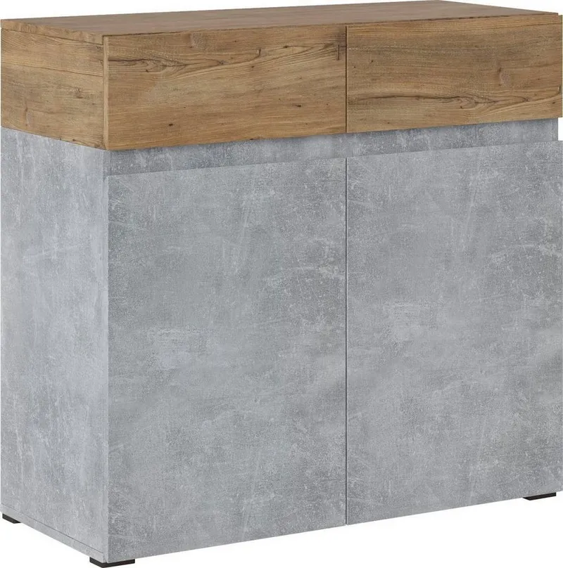 Home affaire Kommode Rimini, Kommodenschrank, Schubladenschrank, 2 Schubladen, 2 Türen, Breite 90 cm, Grau, – Produktbild 3 von 5