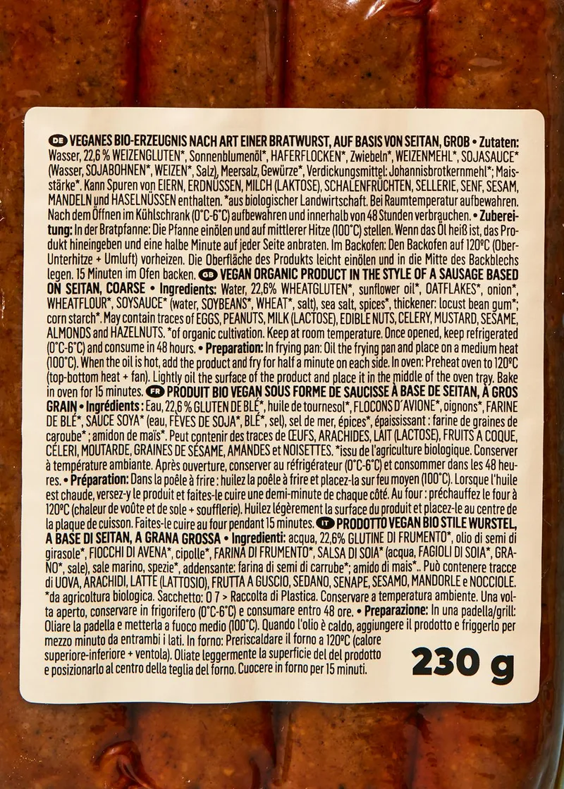 KoRo Grobe vegane Bio Bratwurst 12 x 230 g – Produktbild 4 von 5