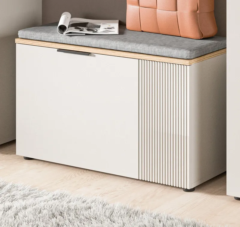 Inn.Furn Schuhbank Skid (Garderobenbank in Kaschmir Sand mit Eiche, 2-türig, 80 x 48 cm), mit viel Stauraum, Beige, – Produktbild 1 von 8
