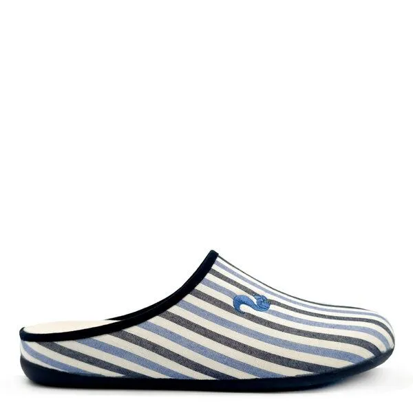thies Veganer "thies 1856 ® Eco Pyjama Slipper" aus rec. Baumwolle, Blue stripe (blau), – Produktbild 1 von 4