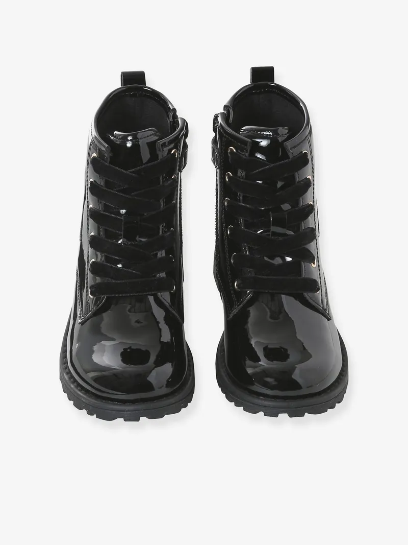 Vertbaudet Vertbaudet Kinder Schnür-Boots mit Reißverschluss und Anziehtrick, Schwarz, – Produktbild 4 von 4