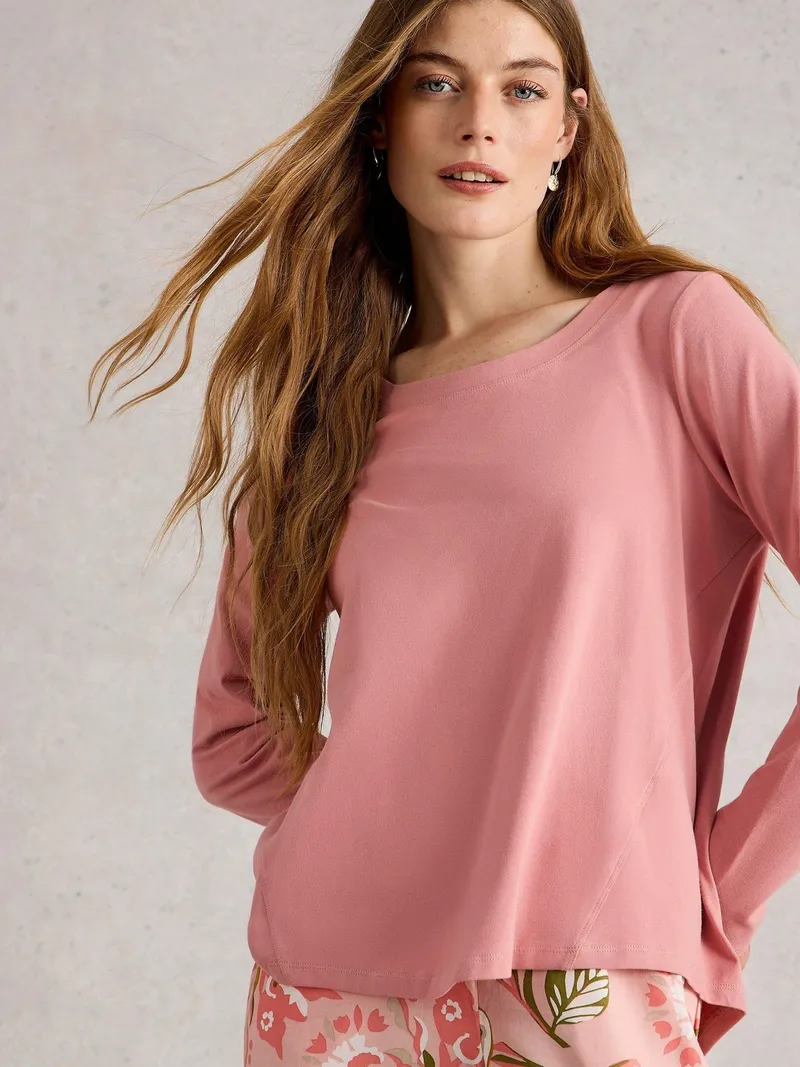 White Stuff Pyjamatop Eva aus Jersey - L, Hellrosa, – Produktbild 3 von 4