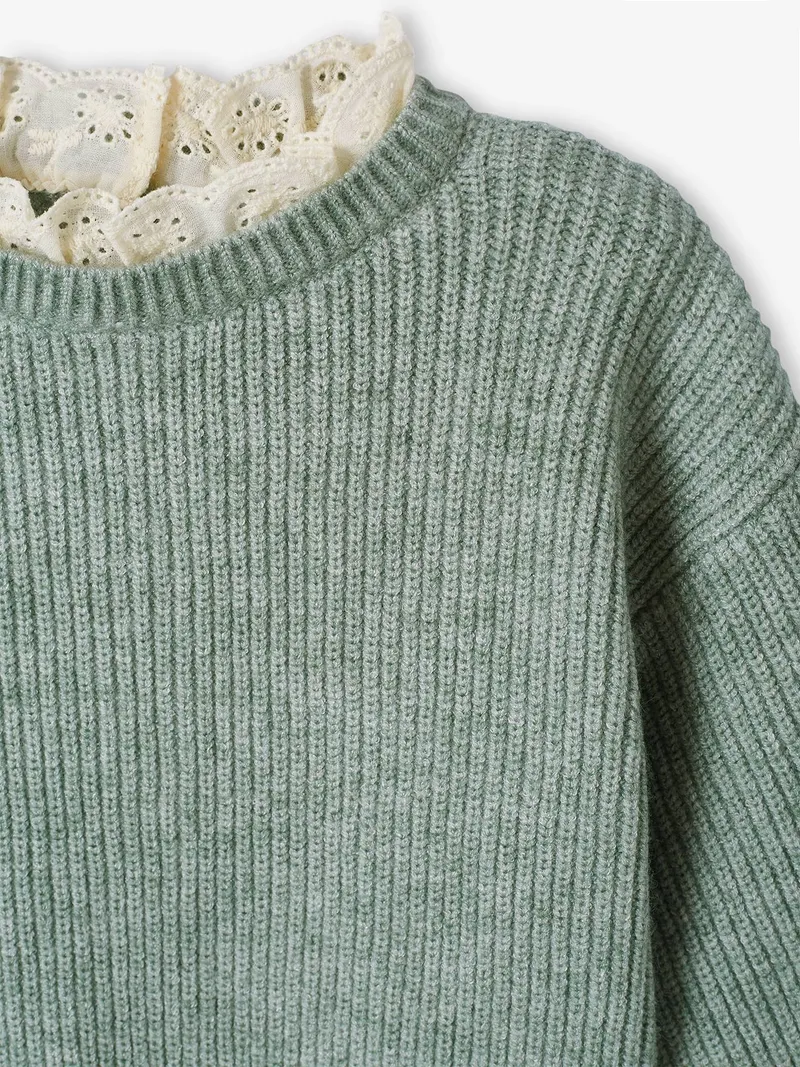 Vertbaudet Vertbaudet Baby Pullover mit Volantkragen Geschwister-Capsule, Salbeigrün, – Produktbild 3 von 4