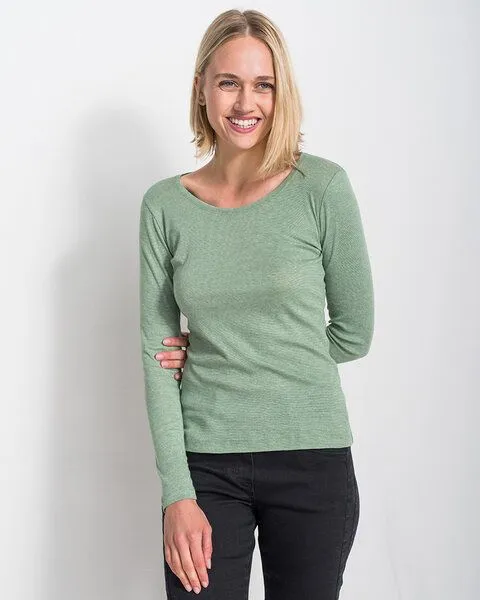 Alma & Lovis Alma & Lovis Ringel-Jerseyshirt aus Bio-Baumwolle | Melange Shirt, Hellgrün, – Produktbild 1 von 4