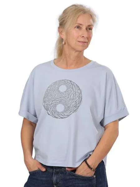 Life-Tree Life-Tree Organic Fairwear Oversize Fit Shirt Women "YinYang", Hellblau, – Produktbild 1 von 5