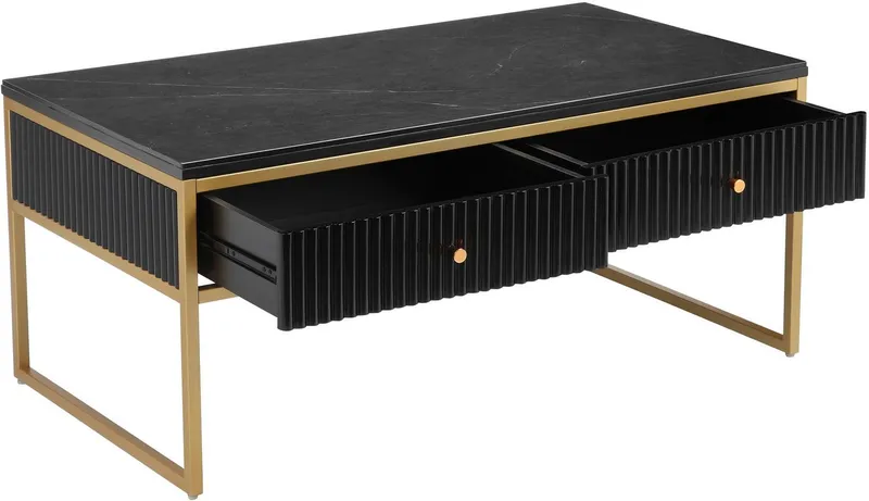 Leonique Couchtisch Fleuriss, Keramikplatte, goldenen Beinen, FSC-zertifiziertem Holz, Breite 110 cm, Schwarz, – Produktbild 4 von 5