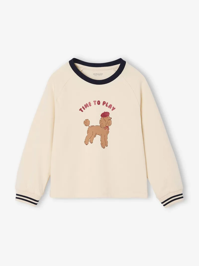 Vertbaudet Mädchen Shirt mit Glitzerhund und Baumwolle vanille, Vanille, – Produktbild 1 von 4
