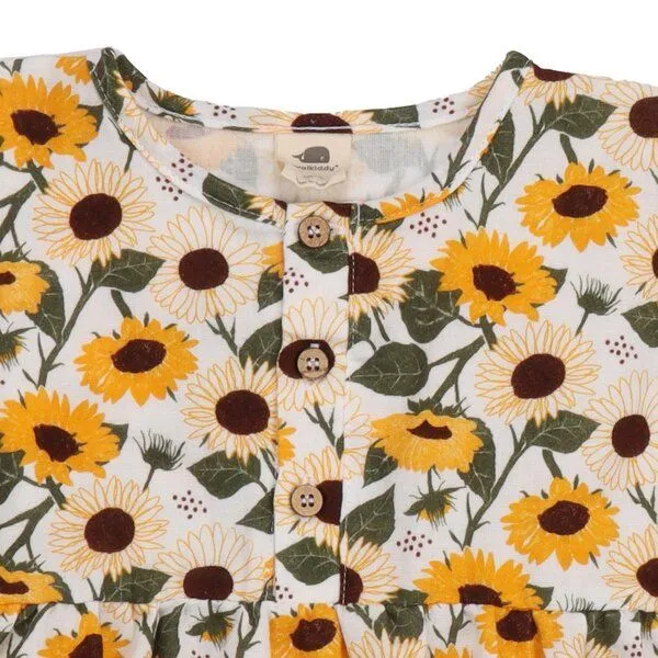 Walkiddy Walkiddy Mädchen Bluse GOTS zertifiziert, Bio-Baumwolle, „Sunflowers“, Blumenmuster, Kurzarm, leicht & weich, Blau, – Produktbild 2 von 3
