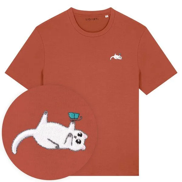 LIGARTI Besticktes T-Shirt – Samantha die Katze – LIGARTI Tiermanufaktur, Terracotta, – Produktbild 1 von 3