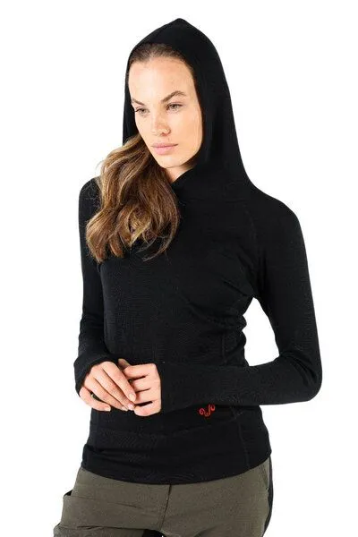 Woolona Woolona Langarm Hoodie - SONATRA - 100% Merinowolle, Schwarz, – Produktbild 2 von 3