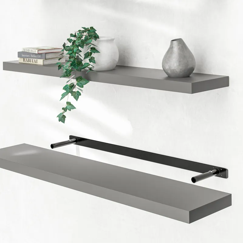 Casaria® Wandregal Schweberegal 110cm Grau + Halterung, Grau, – Produktbild 2 von 2