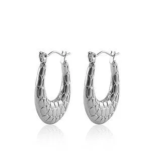 ELEKTROPULLI Ovale Creolen mit Animalprint Struktur in 18mm x 25mm von Elektropulli, Silber, – Produktbild 1 von 1