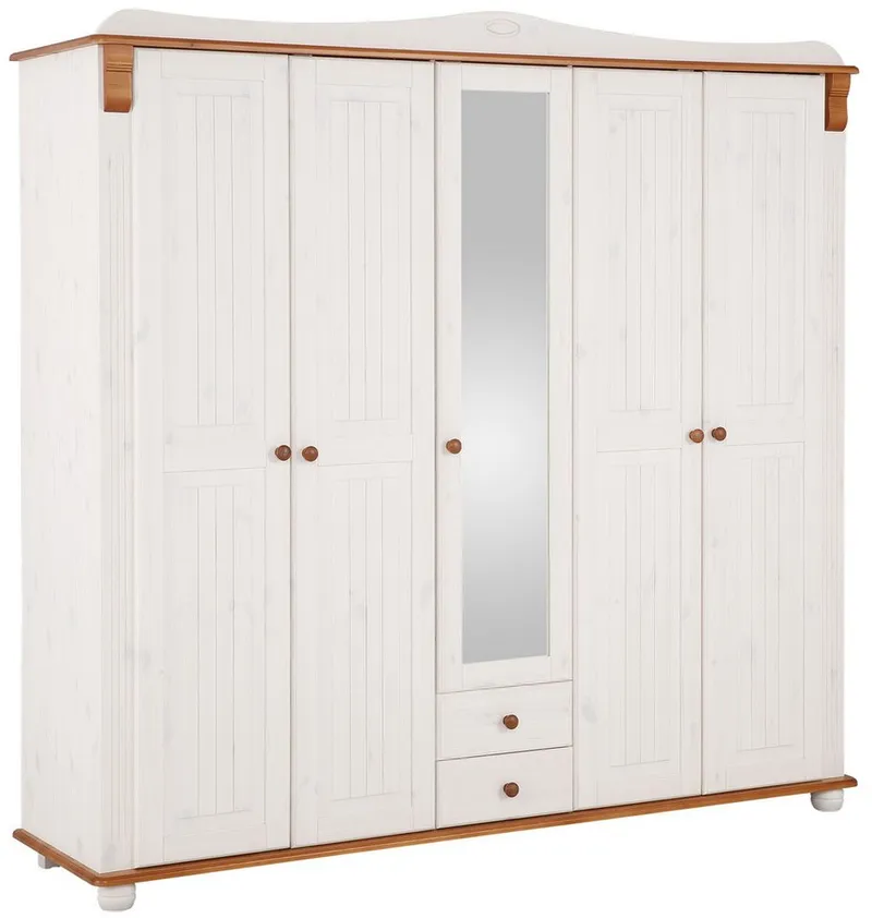 OTTO home Kleiderschrank Adele (Breite x Höhe x Tiefe ca: 207 cm x 191 cm x 53,5 cm) Massive Kiefer,Spiegel, Landhausstil, Weiß, – Produktbild 2 von 5