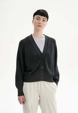 MELA MELA Damen vegan Rippenstrick Strickjacke Bhuma Schwarz – Produktbild 1 von 1