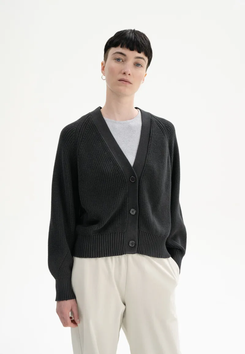 MELA MELA Damen vegan Rippenstrick Strickjacke Bhuma Schwarz, Schwarz, – Produktbild 1 von 1