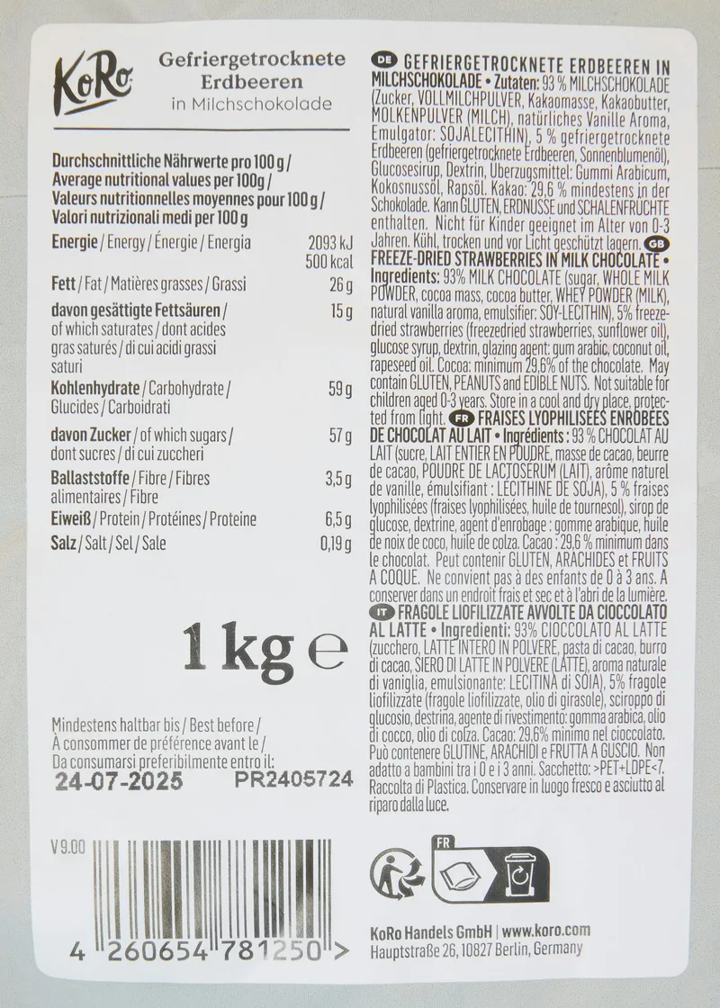 KoRo Gefriergetrocknete Erdbeeren in Milchschokolade 1 kg – Produktbild 5 von 5