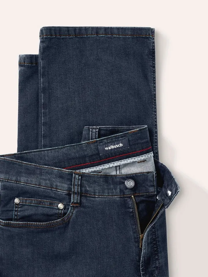 Walbusch 5-Pocket-Jeans Herren Flex 5-Pocket Jeans Comfort Fit bügelfrei TENCEL, bügelfrei, atmungsaktiv, Langgröße, Blau, – Produktbild 4 von 5