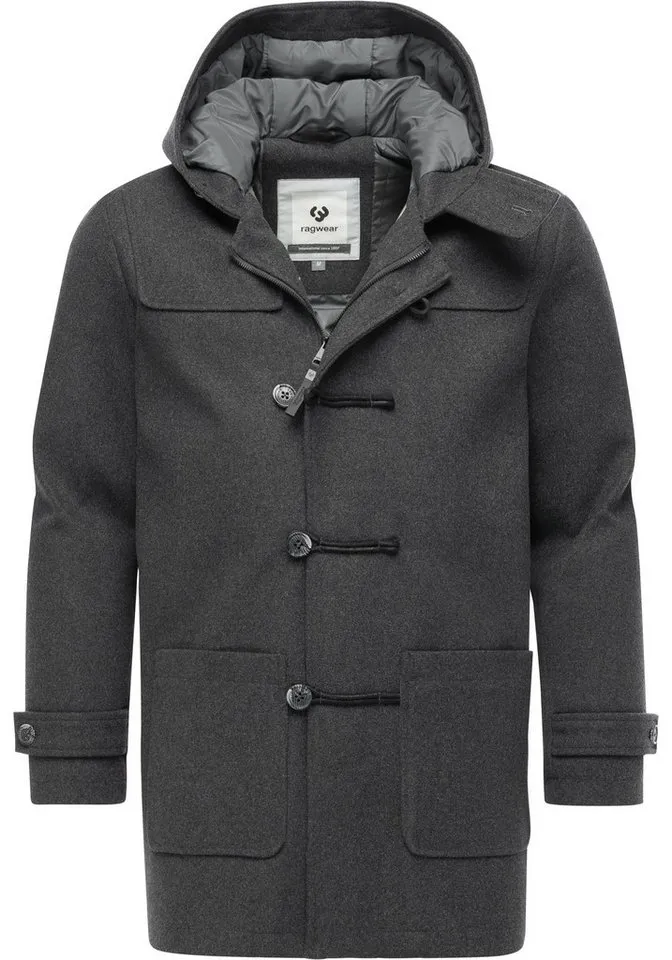 ragwear ragwear Dufflecoat Duffie YOUMODO Funktionaler Herren Mantel in Wolloptik, Grau, – Produktbild 4 von 4