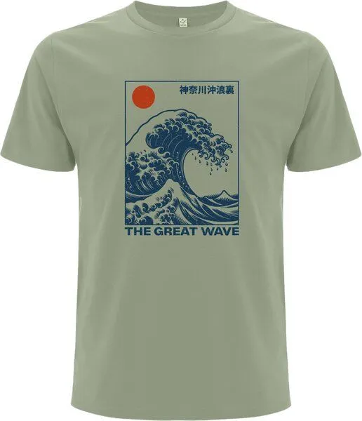 Spreecult Spreecult Die große Welle - Bio und Fair - Männer Unisex T-Shirt - The Great Wave, Khaki grün, – Produktbild 2 von 2