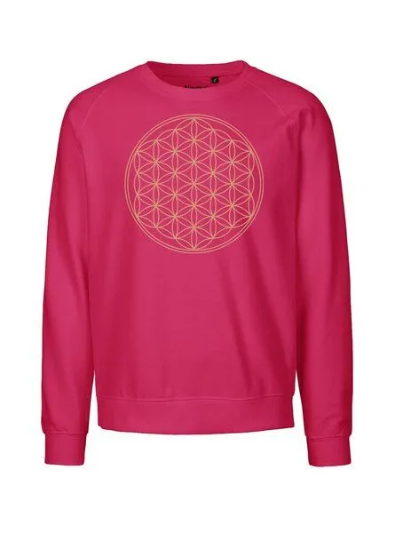 Peaces.bio - handbedruckte Biomode Peaces.bio - handbedruckte Biomode Bio Herren Sweatshirt Die Blume des Lebens, Pink, – Produktbild 1 von 2