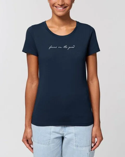 Human Family Human Family Bio Damen Rundhals-T-Shirt "Focus on the good" aus Bio-Baumwolle, Navy, – Produktbild 1 von 1