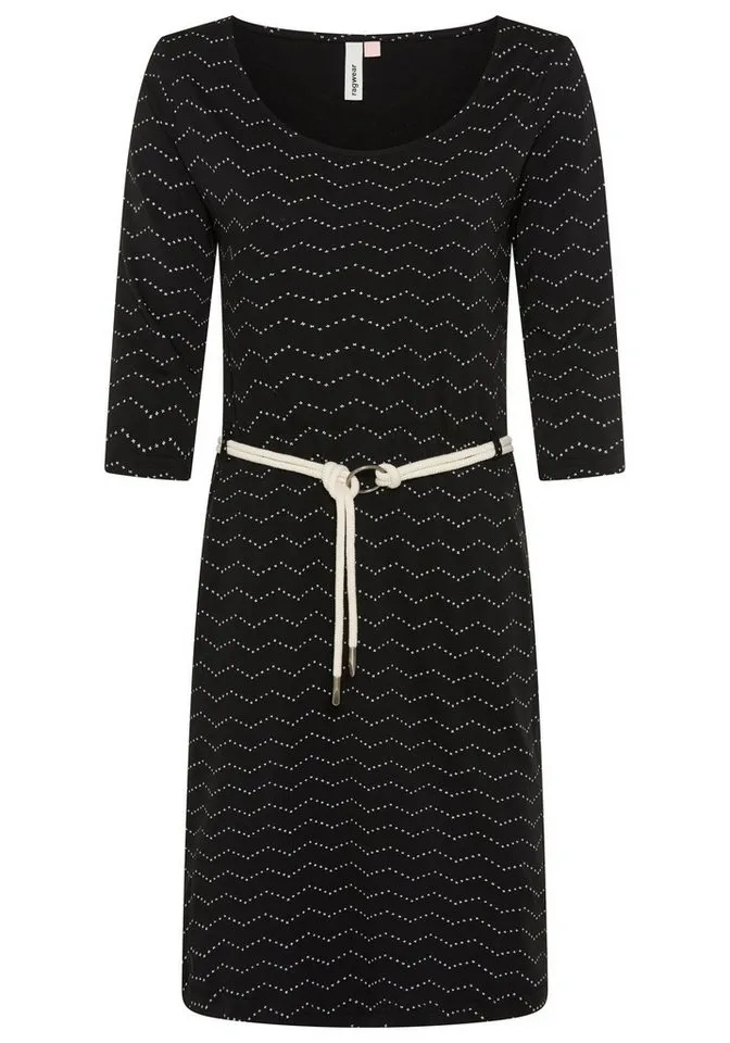 ragwear ragwear Jerseykleid LILITHA ZIG ZAG O mit Taillen-Bindegürtel, Schwarz, – Produktbild 5 von 5