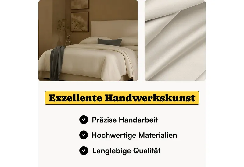 Seralino Bettwäsche Mako Satin Bettwäsche (100% Bio Baumwolle) mit Kissenbezug, 3 teilig, Fairtrade/ GOTS zertifiziert, uni Bettwäsche Set mit Reißverschluss, Beige, – Produktbild 2 von 5