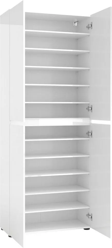 Home affaire Schuhschrank MISTER- Schuhregal, Made in Italy, 12 Fächer, 10 Einlegeböden (80x34x200 cm) Hochglanz lackiert, 4 Türen & mit Platz für ca. 36 paar Schuhe, Weiß, – Produktbild 5 von 5