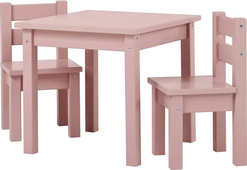 Hoppekids Kindersitzgruppe MADS aus Massivholz mit Kindertisch & passenden Stühlen, (Set, 3-tlg., 1 Tisch, 2 Stühle), in vielen Farben, mit zwei Stühlen, Rosa, – Produktbild 3 von 4