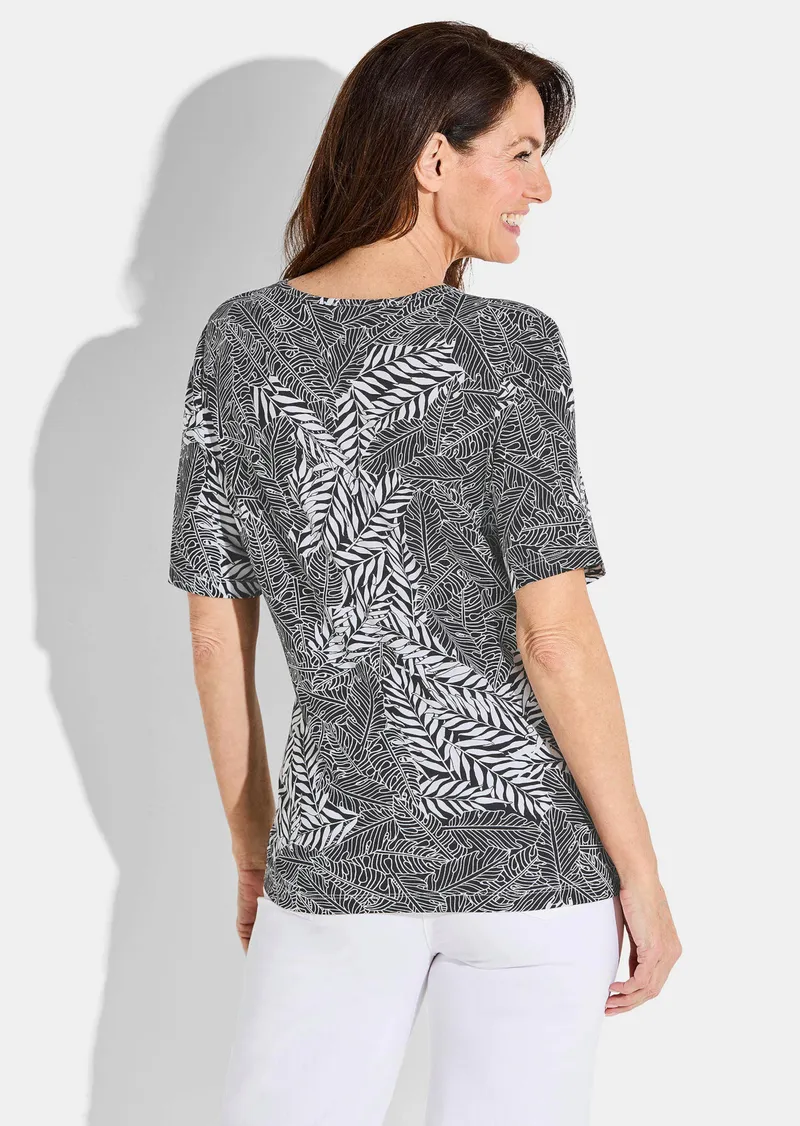 Goldner Jersey-Shirt im Blätter Print - schwarz / weiß / gemustert - Gr. 46 von Goldner Fashion, Schwarz, – Produktbild 2 von 3