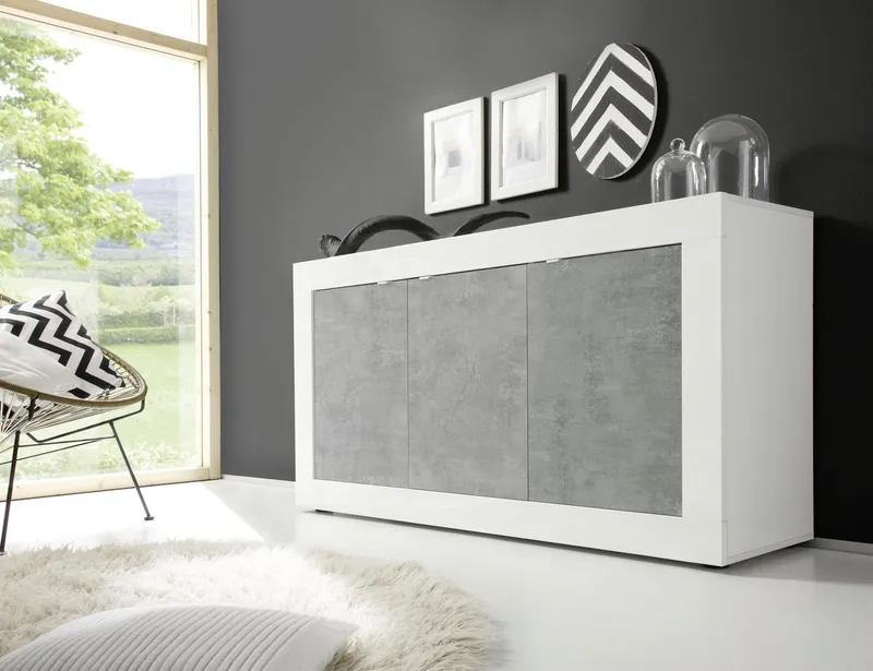 Home affaire Sideboard Basic Breite 160 cm, Kommode 3 Türen, Anrichte, Metallgriff, moderne Rahmenoptik, viel Stauraum, Farbauswahl, Weiß, – Produktbild 1 von 8