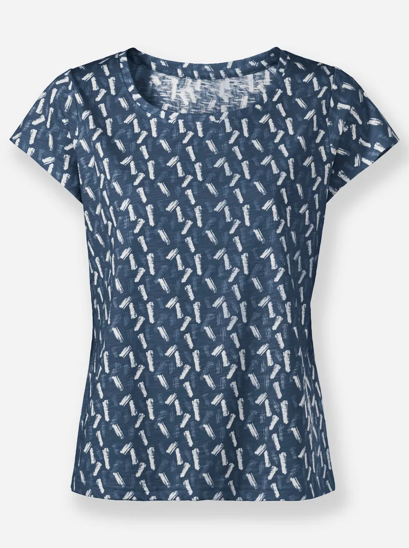 Witt Rundhalsshirt dunkelblau-ecru-bedruckt, Dunkelblau-ecru-bedruckt, – Produktbild 1 von 2
