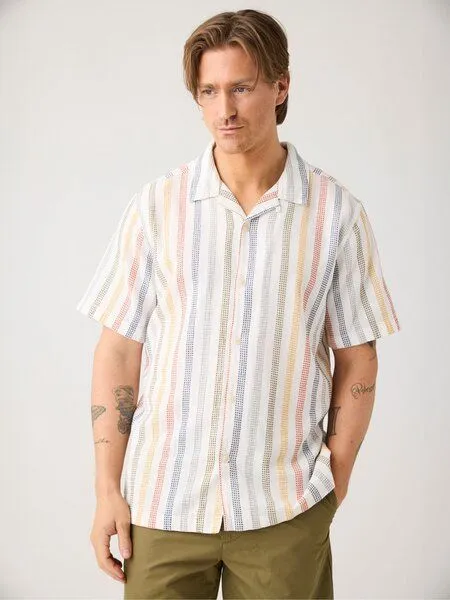 KnowledgeCotton Apparel KnowledgeCotton Apparel Lockeres gestreiftes Kurzarmhemd aus Bio-Baumwolle, Mehrfarbig-color-stripe, – Produktbild 1 von 2