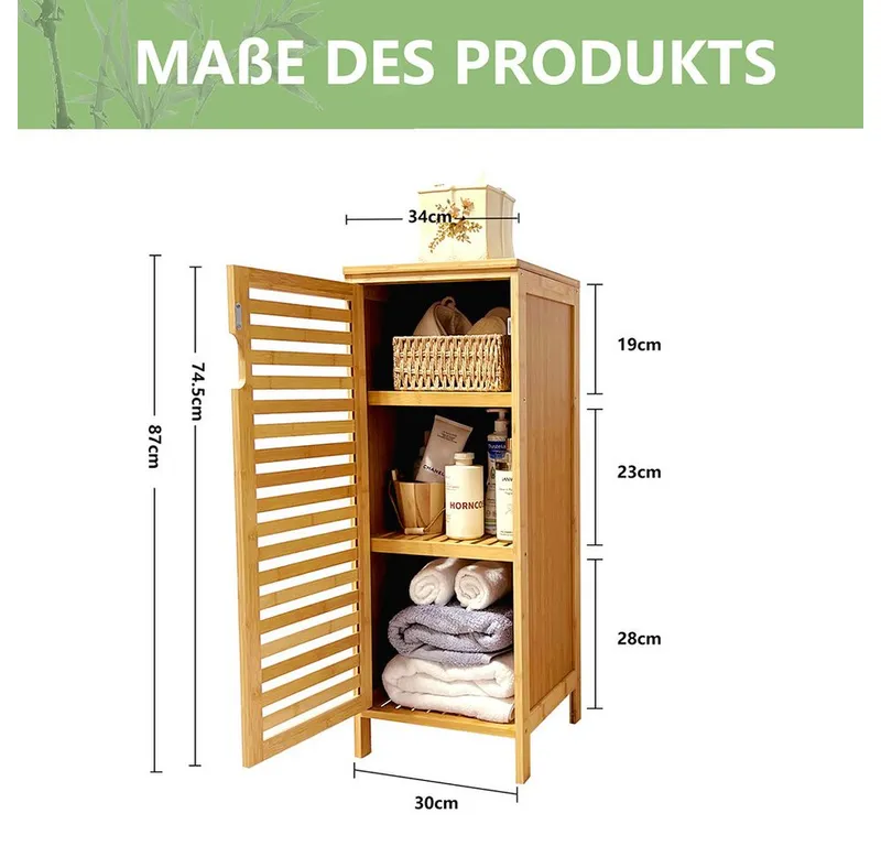 WAOHO Badkommode Badezimmerschränke aus Bambus,Badkommode,Küchenschrank,Sideboard – Produktbild 3 von 8