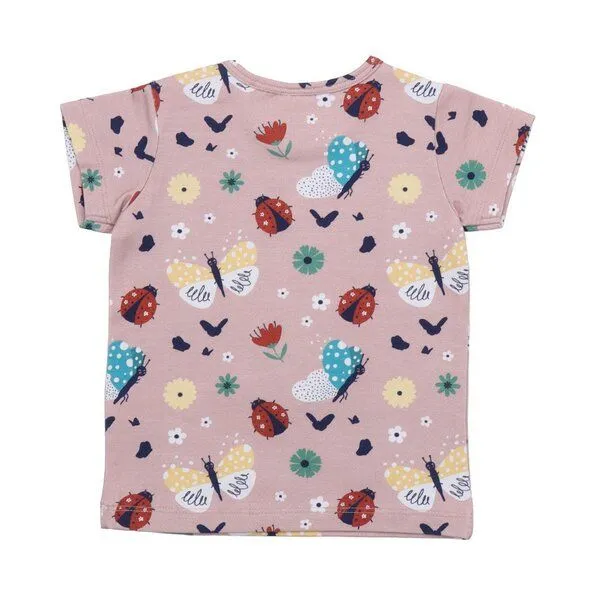 Walkiddy Kinder T-Shirt GOTS zertifiziert – Rosa mit Marienkäfer- und Schmetterlingsmotiv, Kurzarm | von Walkiddy, Pink, – Produktbild 2 von 3