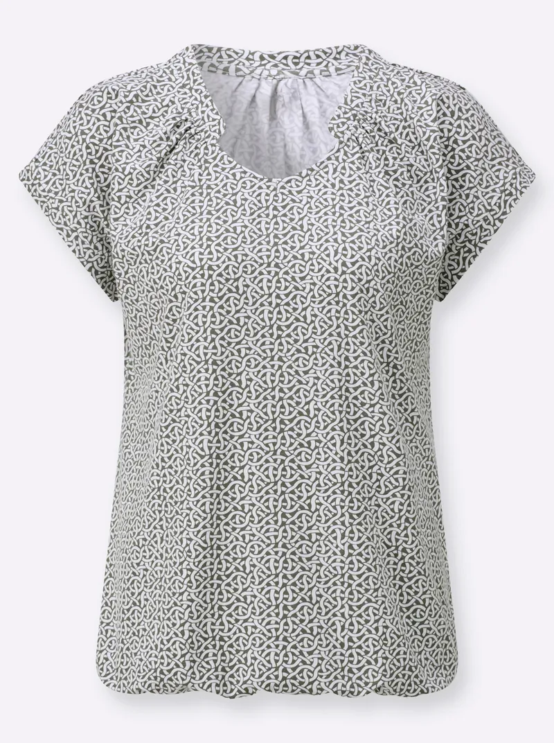 Witt Kurzarmshirt khaki-ecru-bedruckt, Khaki-ecru-bedruckt, – Produktbild 1 von 2
