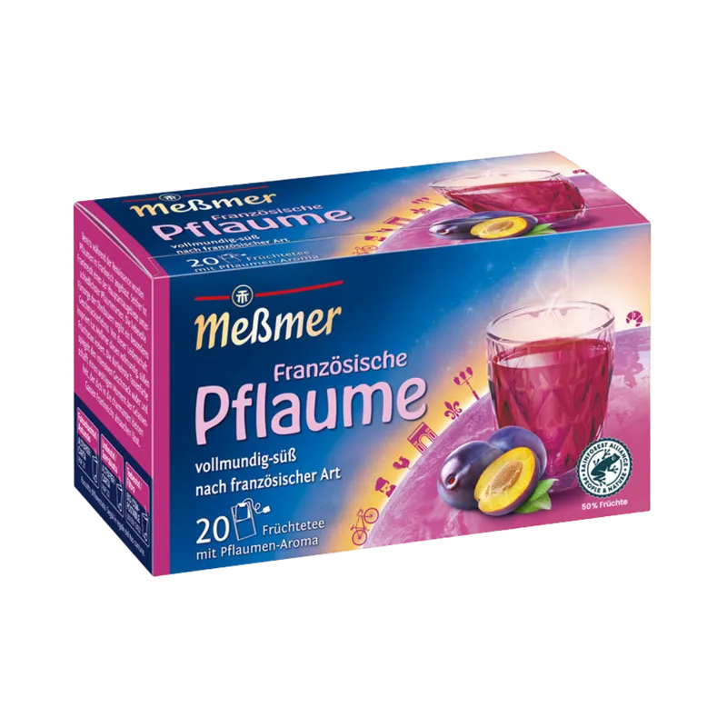 Meßmer Meßmer Französische Pflaume, Früchtetee, Teebeutel im Kuvert, 2. Entnahmefach/displaytauglich, 45g – Produktbild 1 von 2